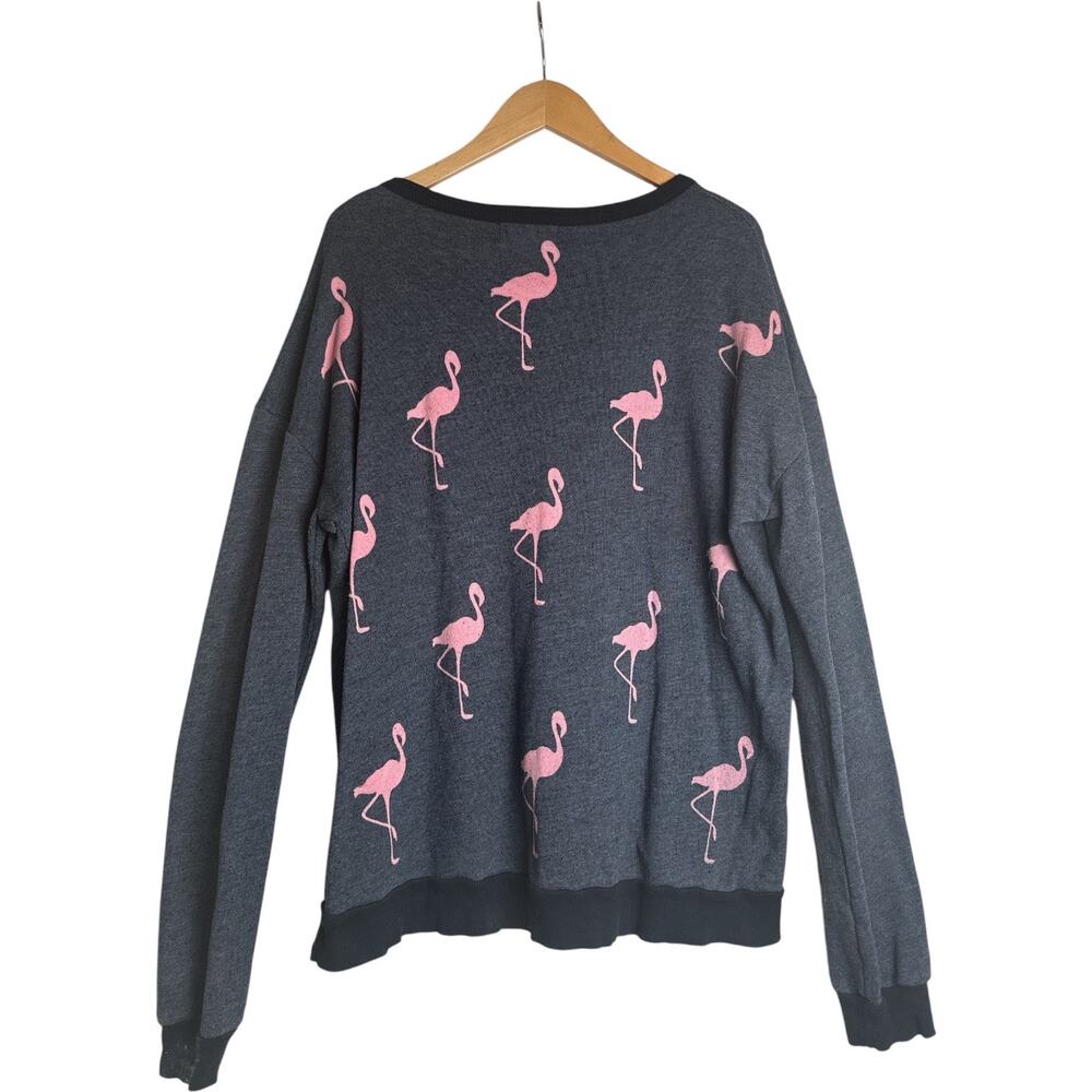 Wildfox Oversized Flamingo Sweatshirt Gray Pink Graphic Pullover Size S - Picture 4 of 7